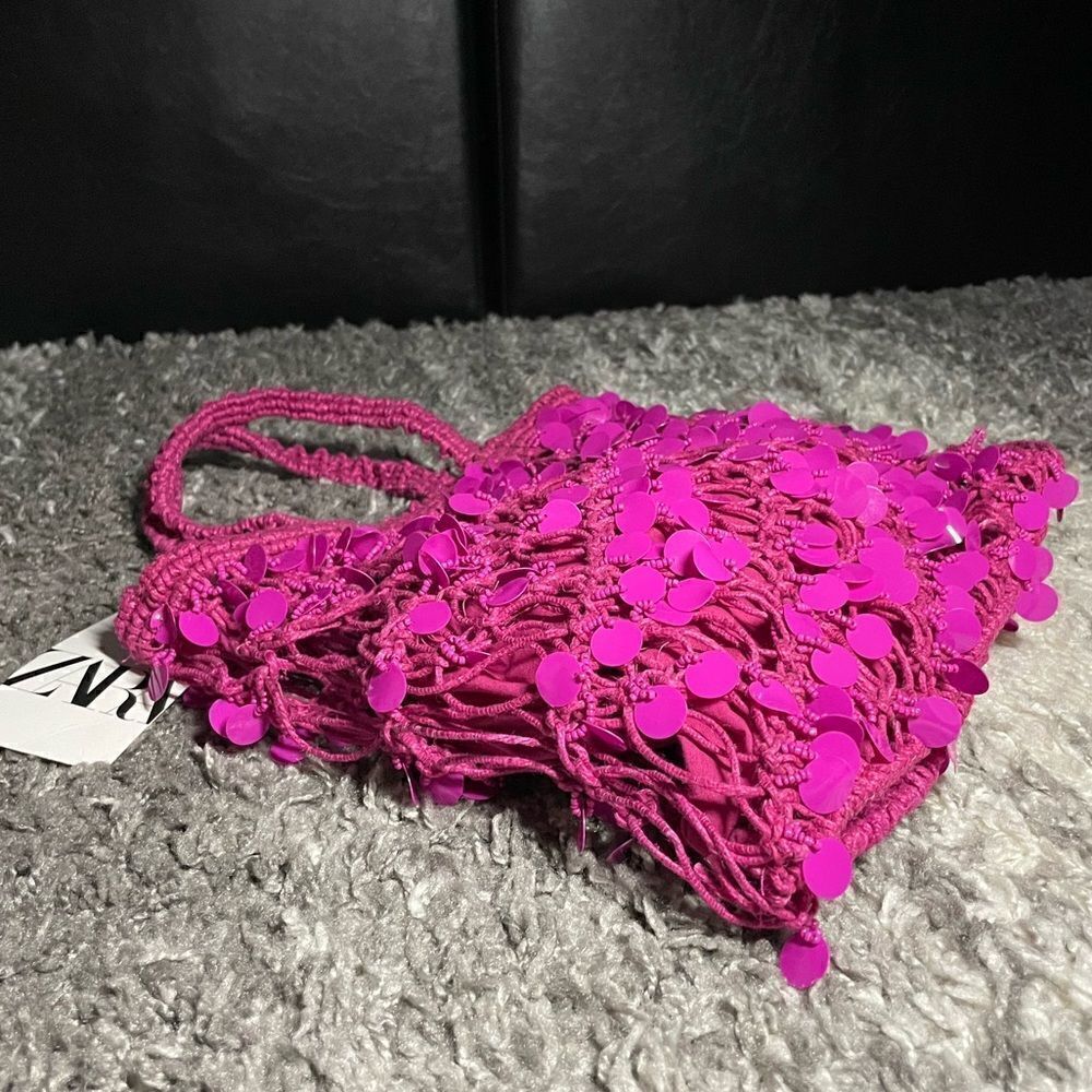 NWT Zara Beaded Fabric Handbag - Picture 5 of 9